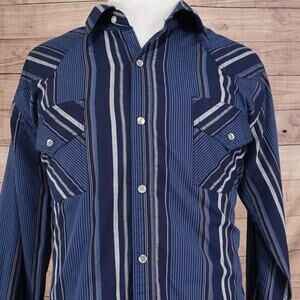 High Noon Shirt‎ Mens XL Blue Striped Western Pearl Snap Long Sleeve Cowboy Yoke